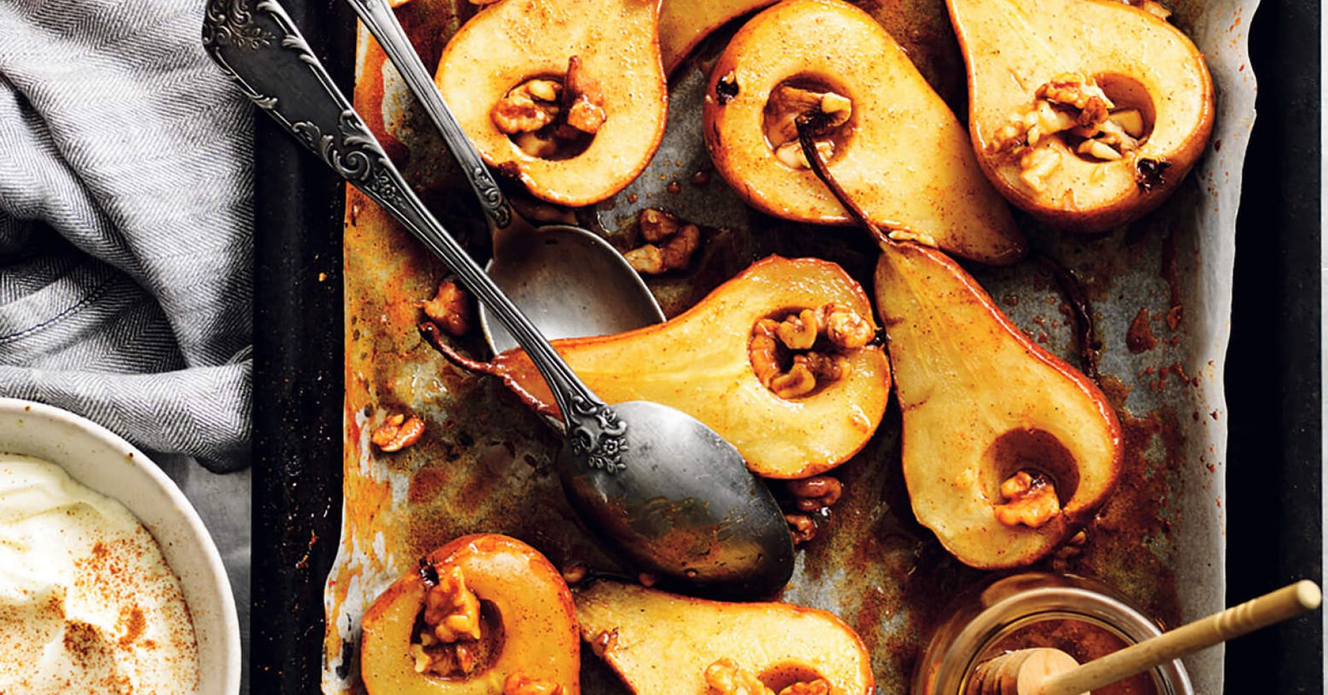 Roasted Pears with Honey and Walnuts Recipe | myfoodbook | How to bake pears